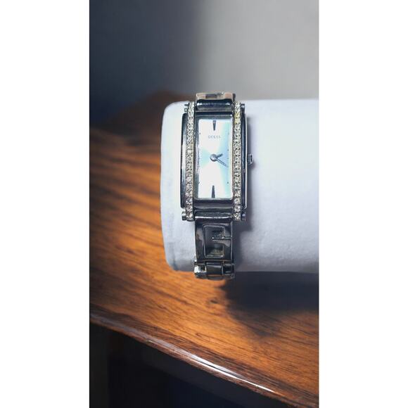 Guess Silver-Tone Crystal Tank-Style Bracelet Watch Rectangular Y2K Aesthetic - Picture 2 of 6